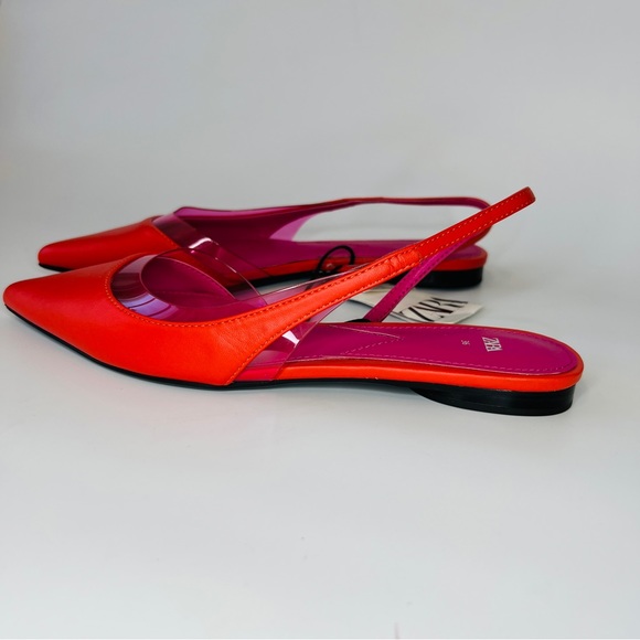 ZARA Pink & Orange Pointed Toe Slingback Sandals (36) 6 NWT - Picture 5 of 9
